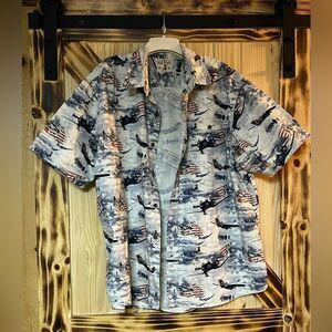 EUC Red Head Brand Patriotic Buttondown Cream Red Blue XXL